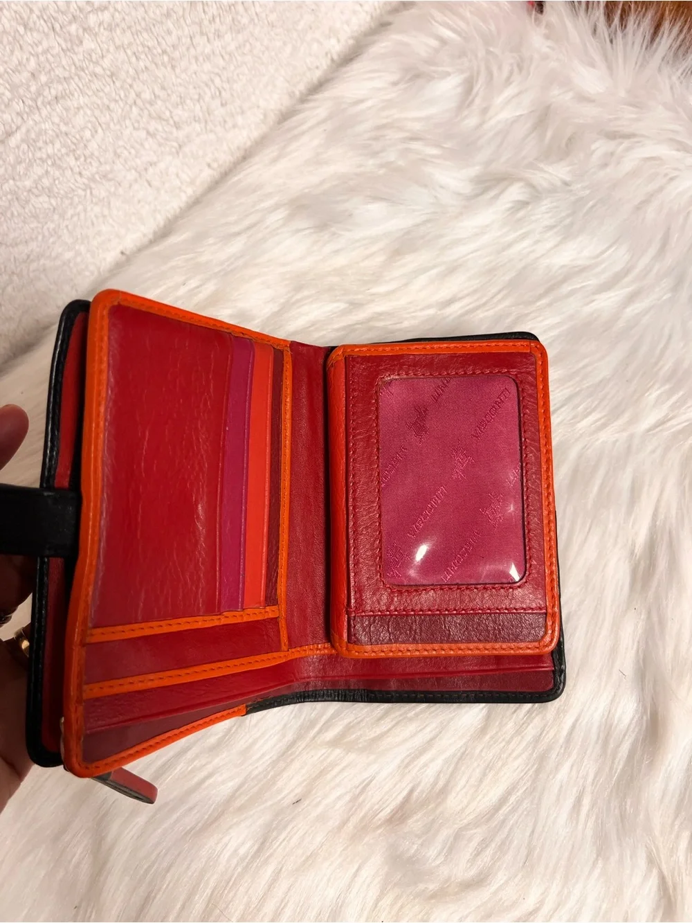 Visconti genuine Leather Wallet with Red, Orange, Pink Dot Accents